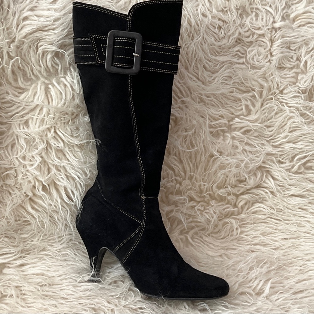 Carisma Black Suede Tall Boots w Buckle Sz 8.5 made in Italy - Picture 13 of 16